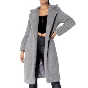 Longline Borg Teddy Coat Gray NWT Ask me for sizes Left.